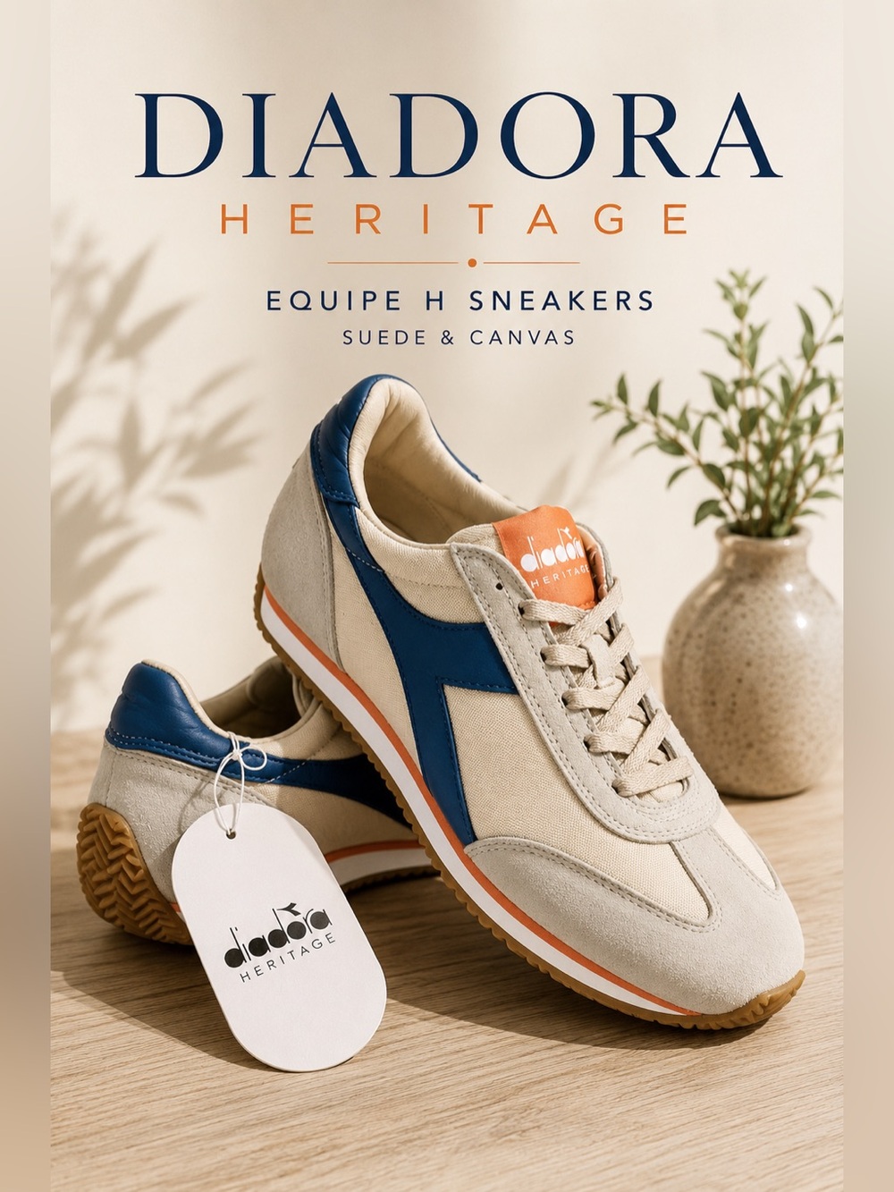Diadora Heritage Equipe H Suede Canvas Sneakers Women’s 9.5 Beige Blue